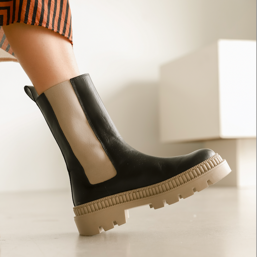 Monza Tall - Black Calf Leather/Sand